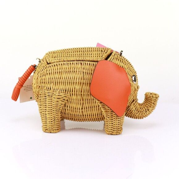 NEW Kate Spade Wicker Elephant Crossbody Bag Orange - Picture 7 of 10